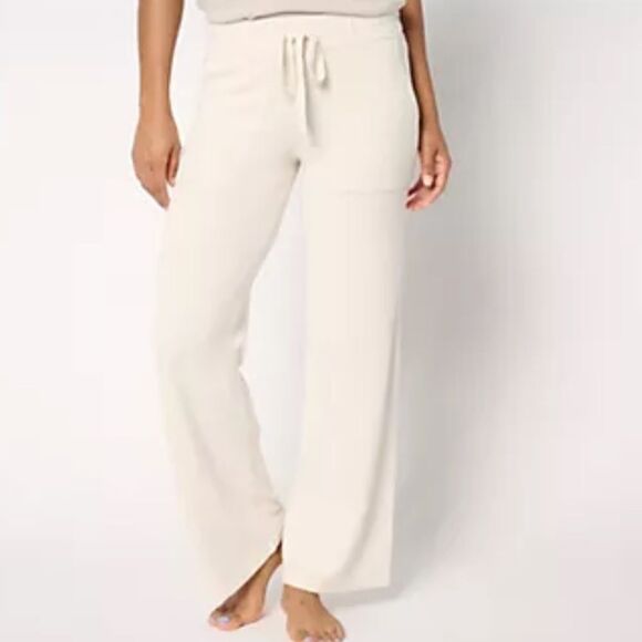 Barefoot Dreams CozyChic Ultra Lite Wide Leg Curled Edge, Pearl Large Petite NWT